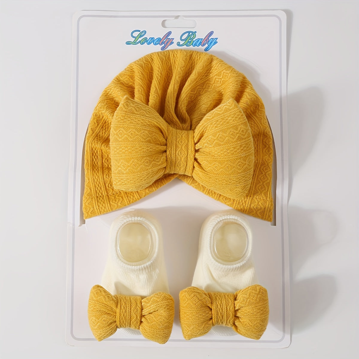 Baby Girl Knit Fleece Bow Hat and Socks Set for Thanksgiving 0-3 Years