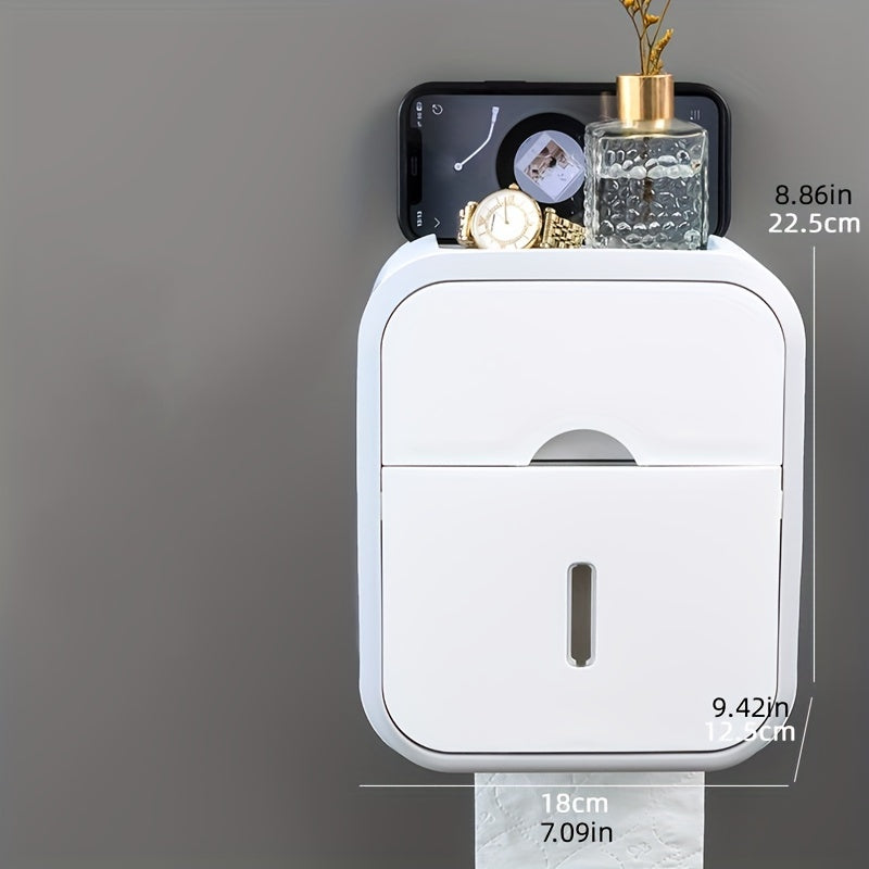 Wall-Mounted Toilet Paper Holder with Storage Shelf No Drilling Needed
