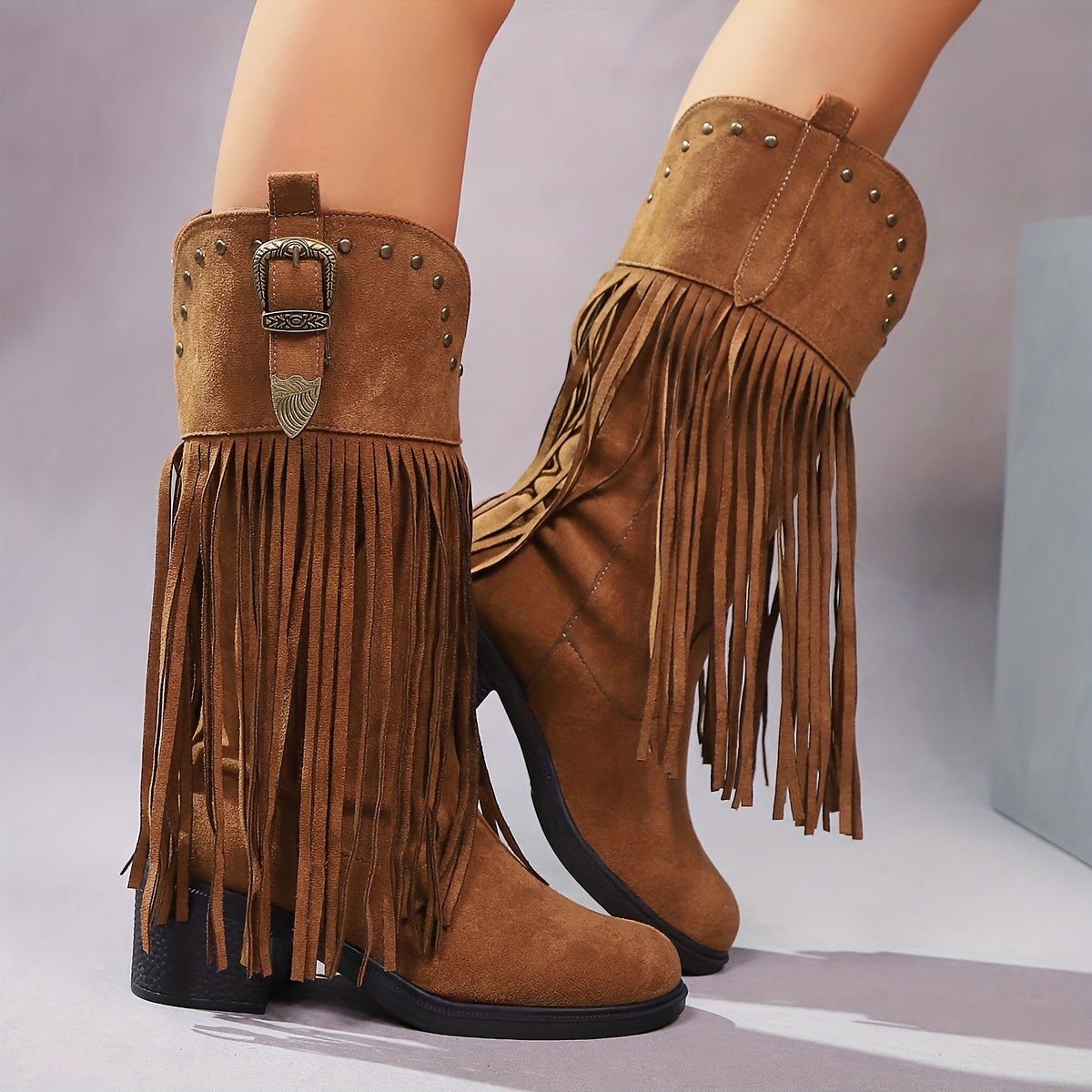 Women's Tassel Design Slip-On Chunky Heel Boots All-Season Comfortable
