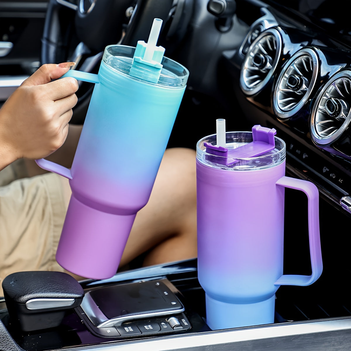 Lightweight Plastic Travel Mug with Straw for Hiking Hand Wash Only