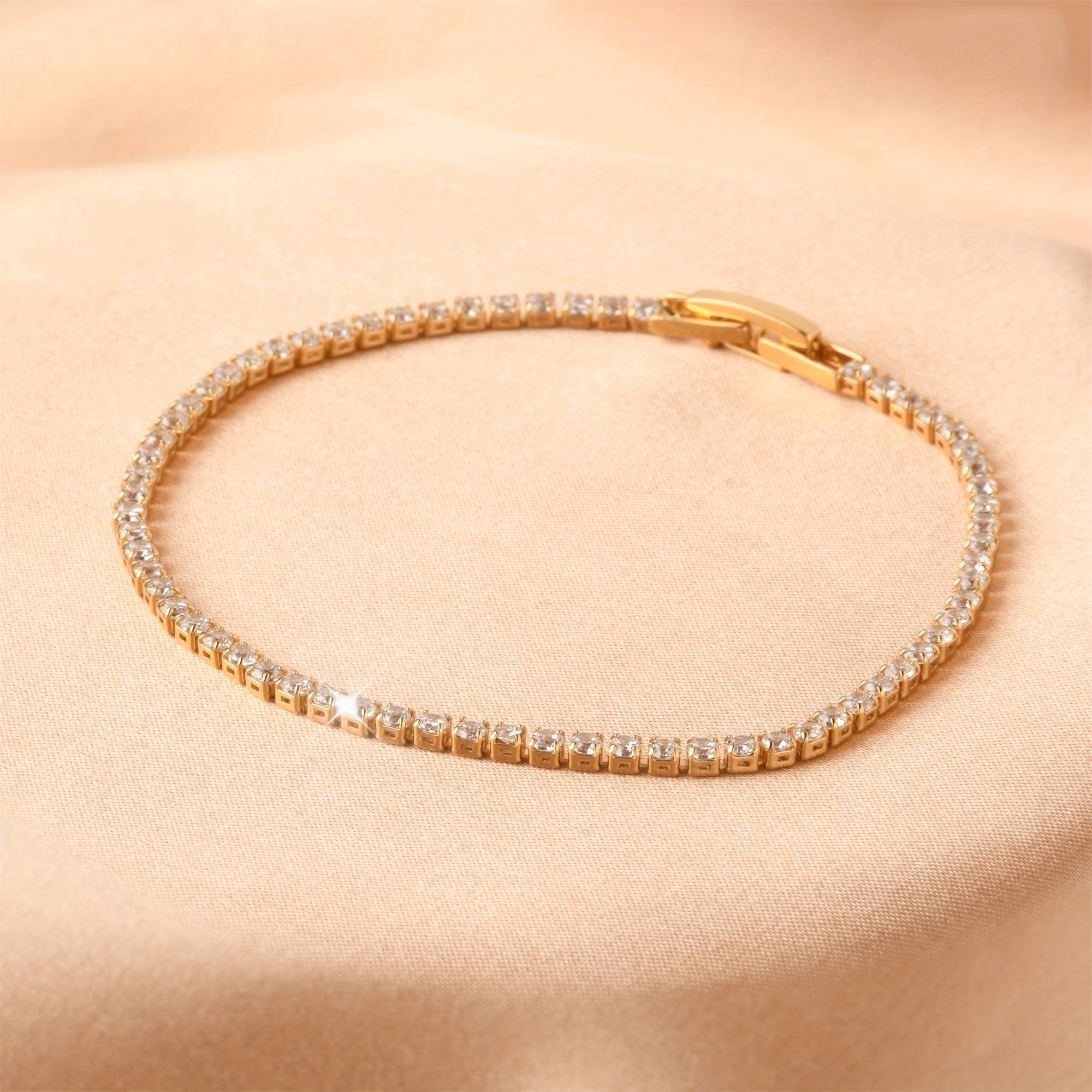 Copper Gold Plated Tennis Bracelet with Zirconia Stones for Women