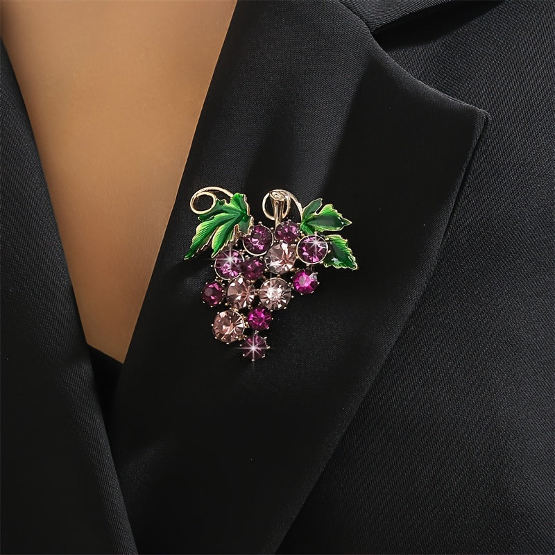 Purple Grape Brooch with Rhinestones Alloy Irregular Design for Ladies