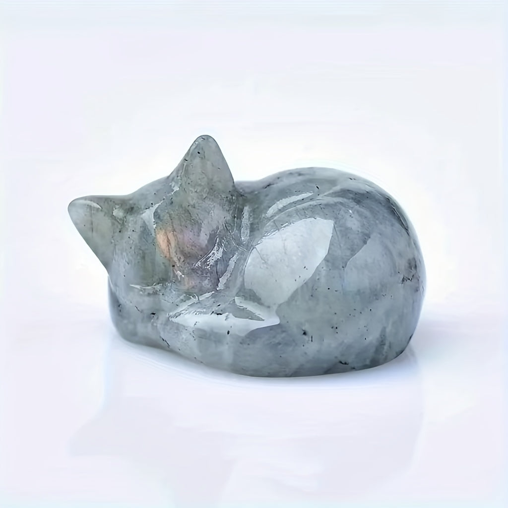 Figura de cristal de gato durmiente tallada en cuarzo natural, decoración para el hogar, regalo, 3.81cm
