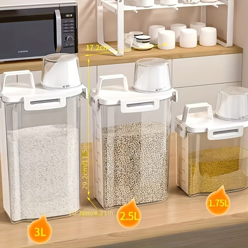 Kitchen Storage Containers Set with Rice Barrels, Fresh-Keeping Boxes and Measuring Cups