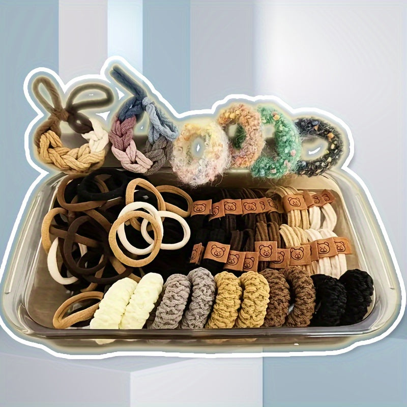 86-Piece Assorted Hair Accessories Set for Teens Vintage Knit Style Dark Autumn Winter Colors