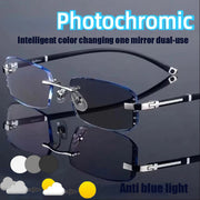 Unisex Rimless Glasses with Anti-Blue Light Clear Lenses for Business