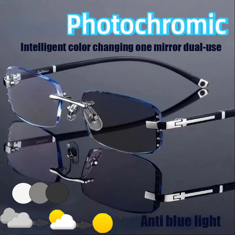 Unisex Rimless Glasses with Anti-Blue Light Clear Lenses for Business