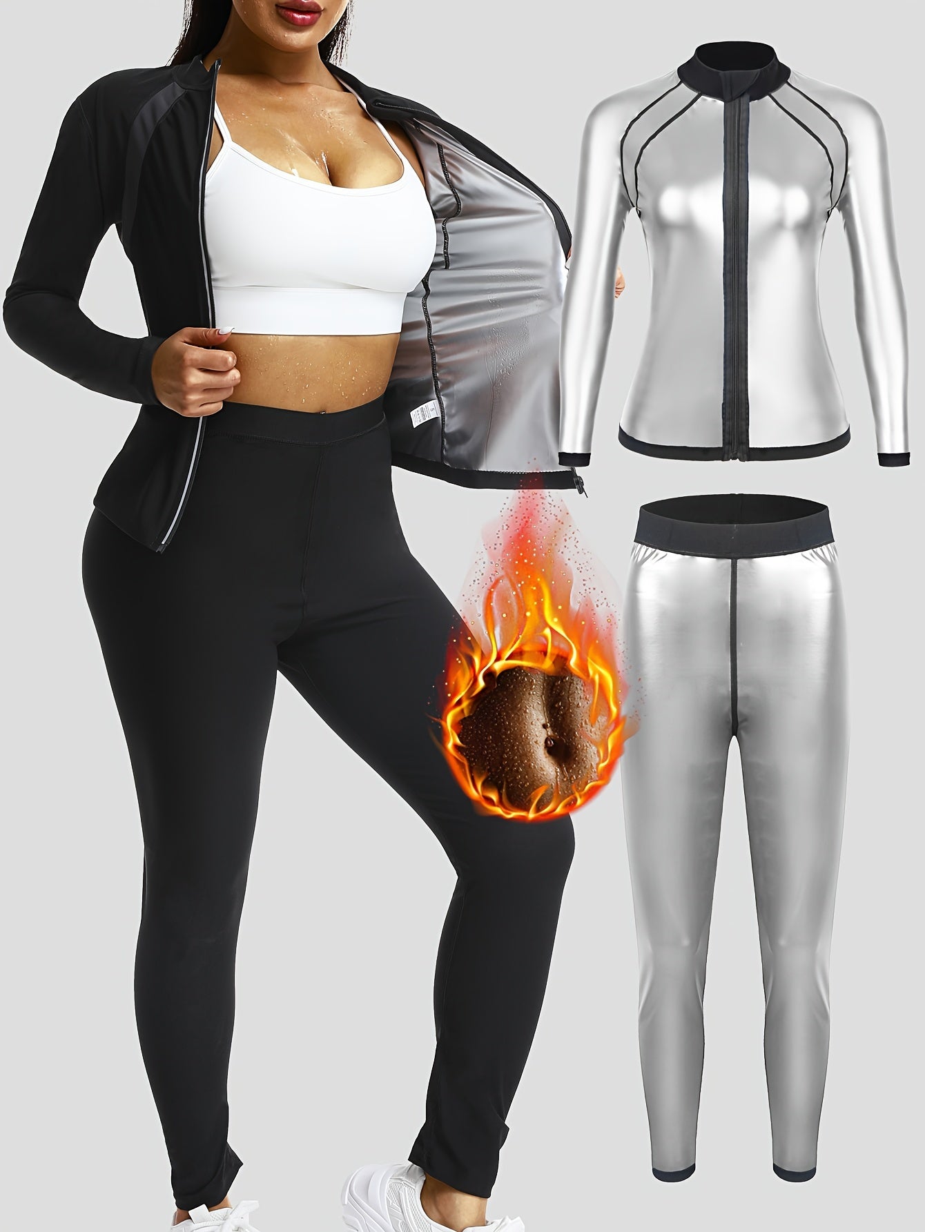 Women's Fitness Long Sleeve Pants Set for Sauna Sports Yoga and Workout