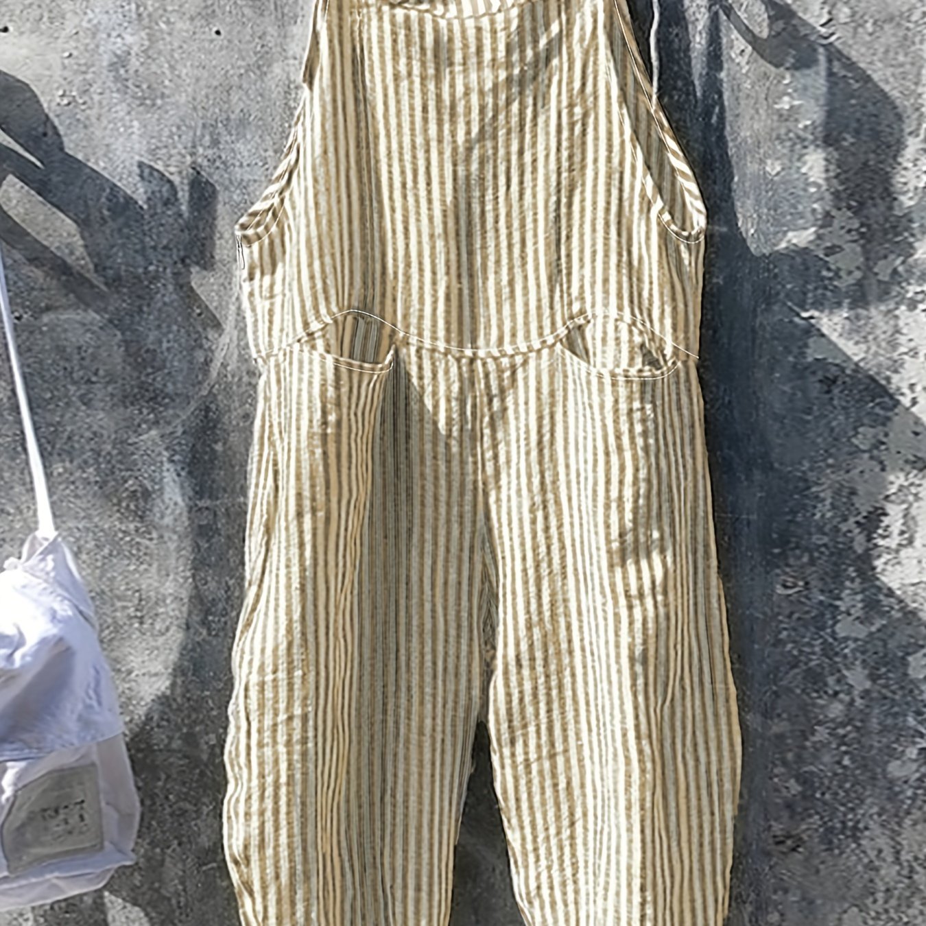 Mono sin mangas a rayas de talla grande para mujer, casual, con bolsillos, de una pieza