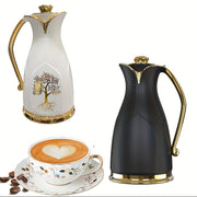 Insulated Ceramic Coffee Carafe with Golden Tree Design Vacuum Sealed White Thermal Flask for Hot Cold Beverages