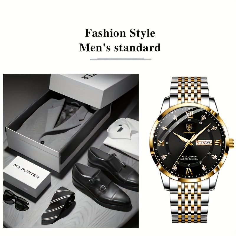 Men's Quartz Business Watch Stainless Steel Band Alloy Case Water Resistant 3ATM