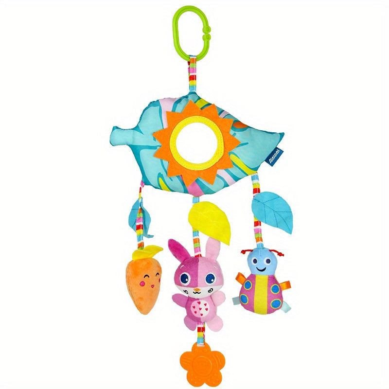 Baby Rainbow Hanging Toy for Infants Soft Rattle and Animal Charm for Strollers Car Seats Cribs
