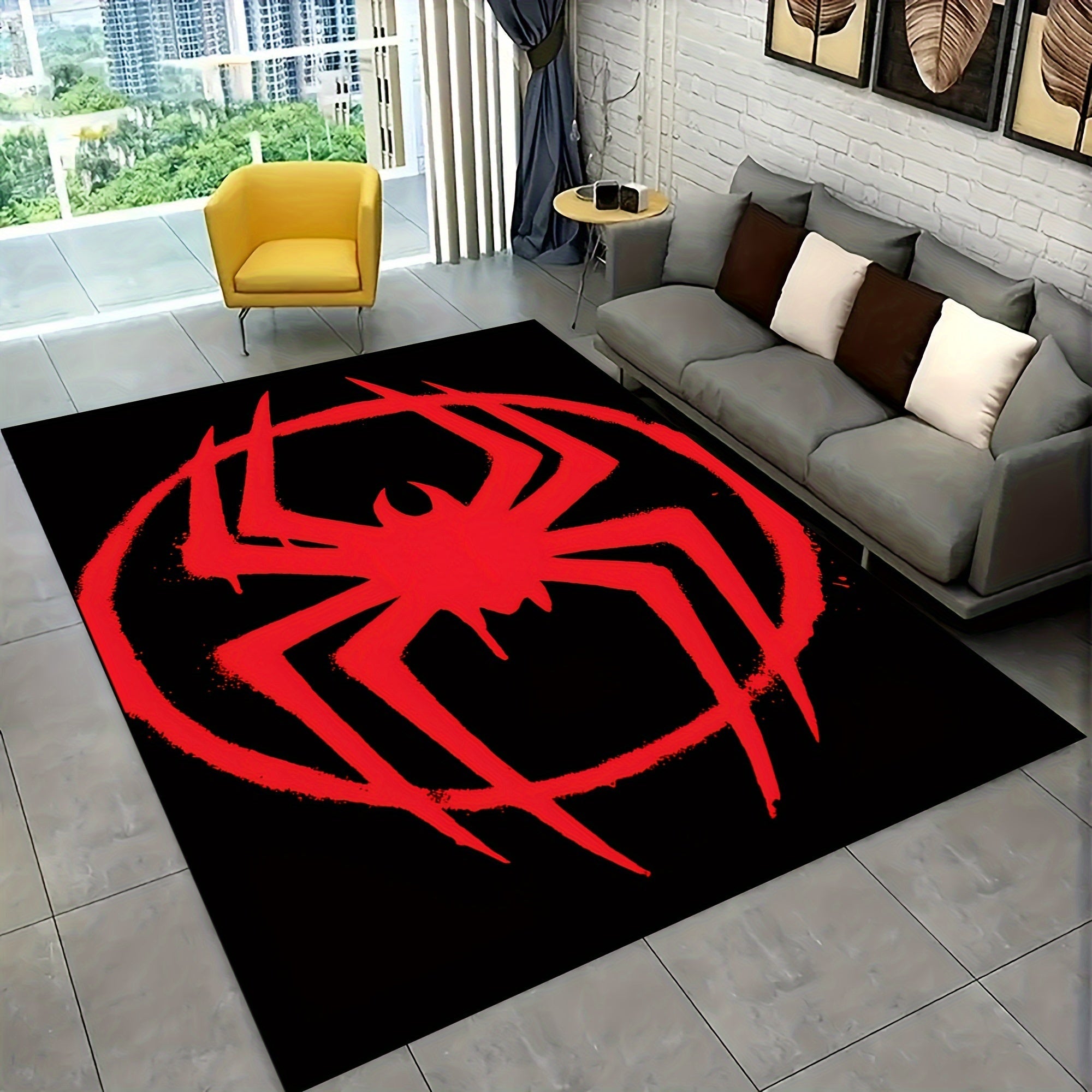 3D Spider Web Pattern Area Rug Non-Slip Stain-Resistant Machine Washable for Living Room Bedroom