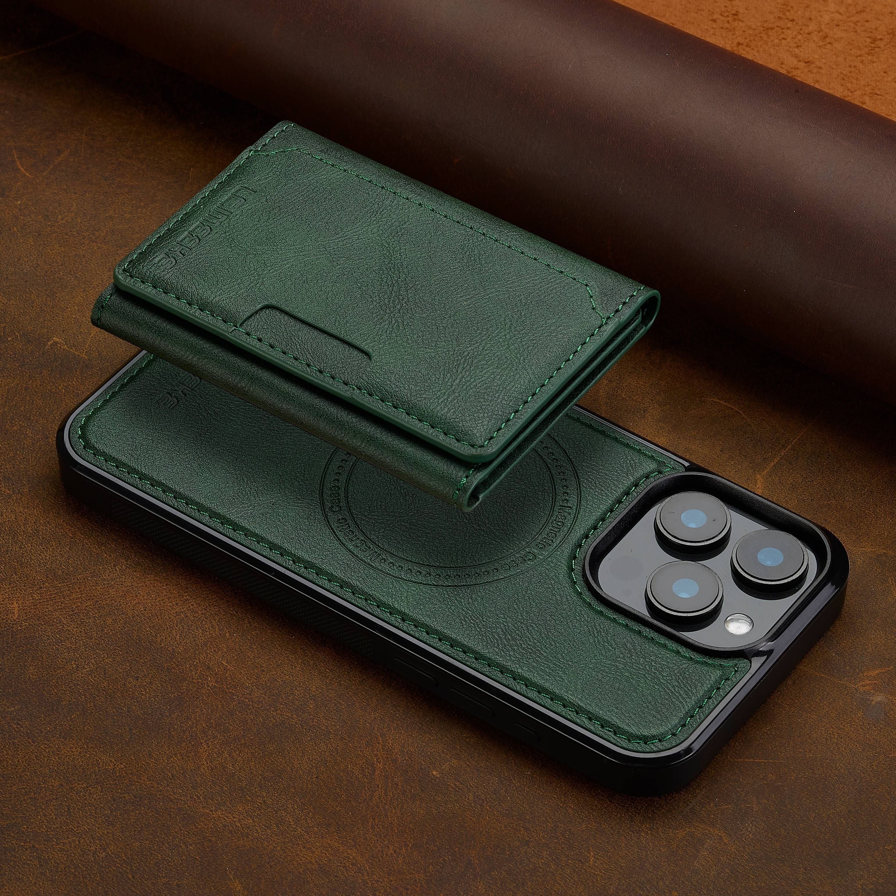 Funda de teléfono de cuero sintético desmontable para iPhone 11-16 con ranuras para tarjetas y carga inalámbrica magnética