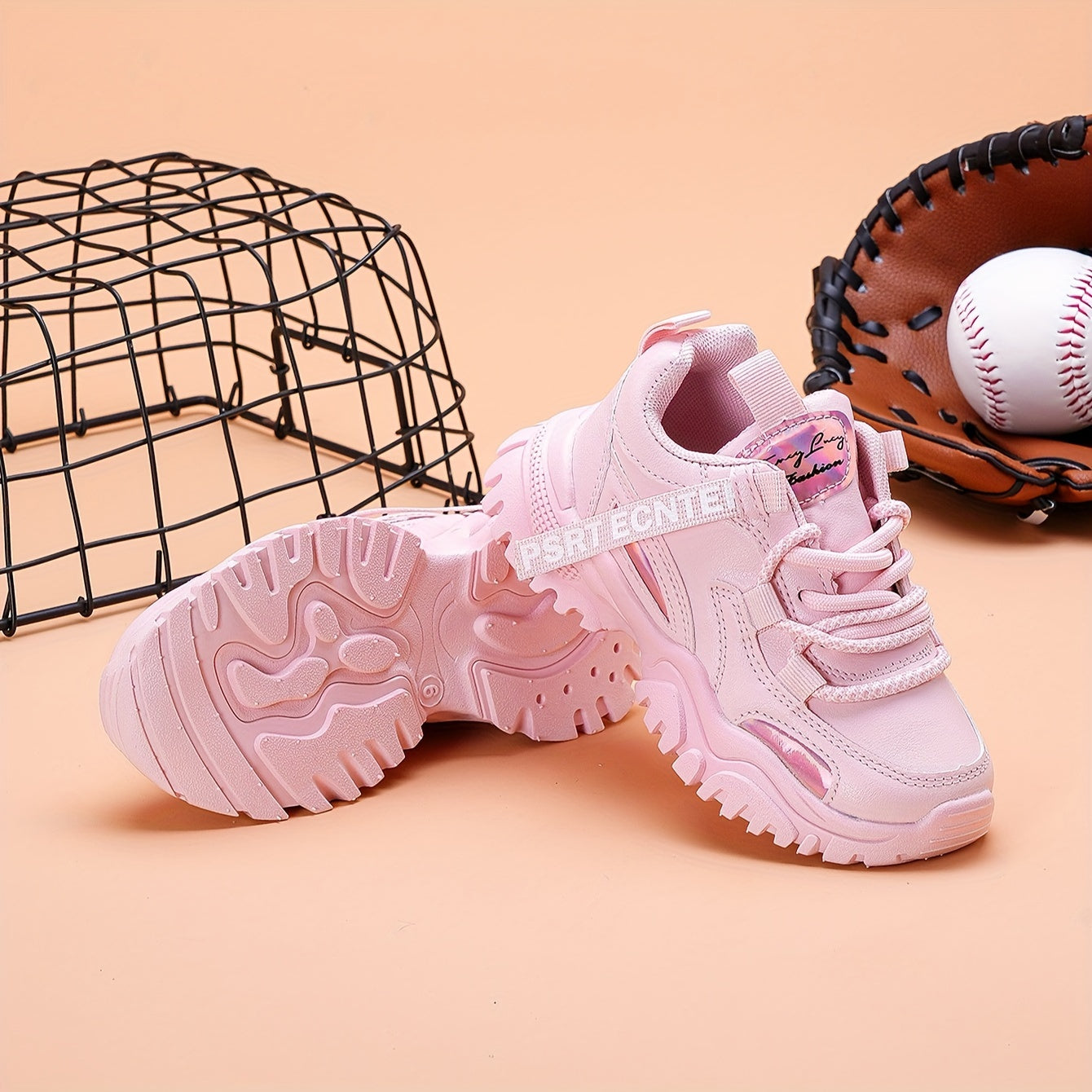 Girls and Boys Breathable Low-Top Sneakers with Streamer Design in Pink and White for All-Season Outdoor and Casual Wear