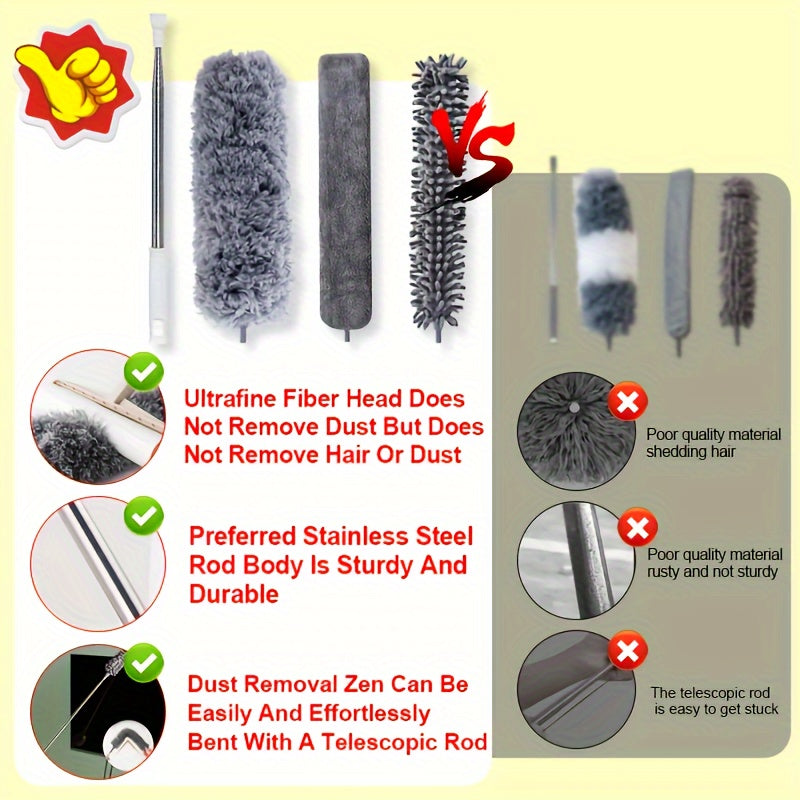 Ultra Fine Fiber Dust Collector Kit 4Pcs Extendable Rod Gray for Ceiling Fans Furniture