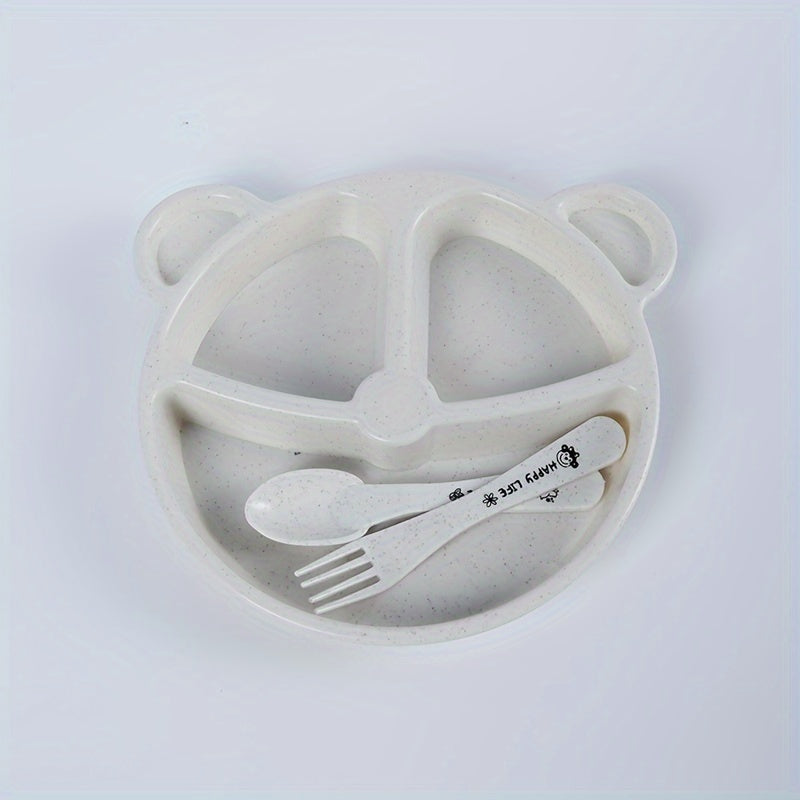 Plastic Dinnerware Set with Divided Serving Tray and Utensils for Kids and Home