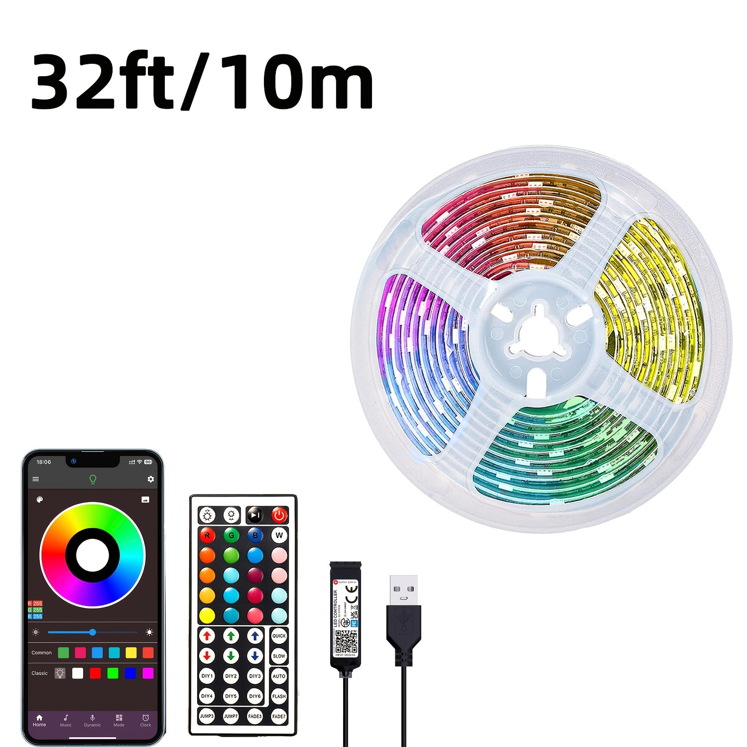 LED RGB Strip Lights 91cm-30m with Remote and App Control for Bedroom Home Decoration