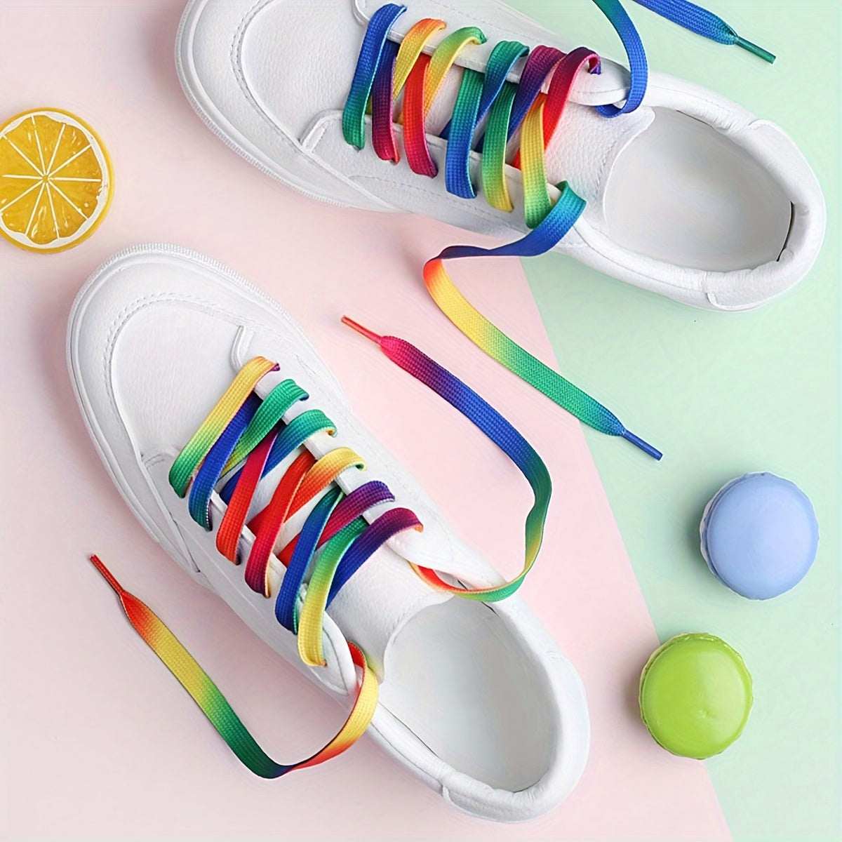 Unisex Rainbow Gradient Flat Shoelaces Polyester Spandex for Sneakers and Boots