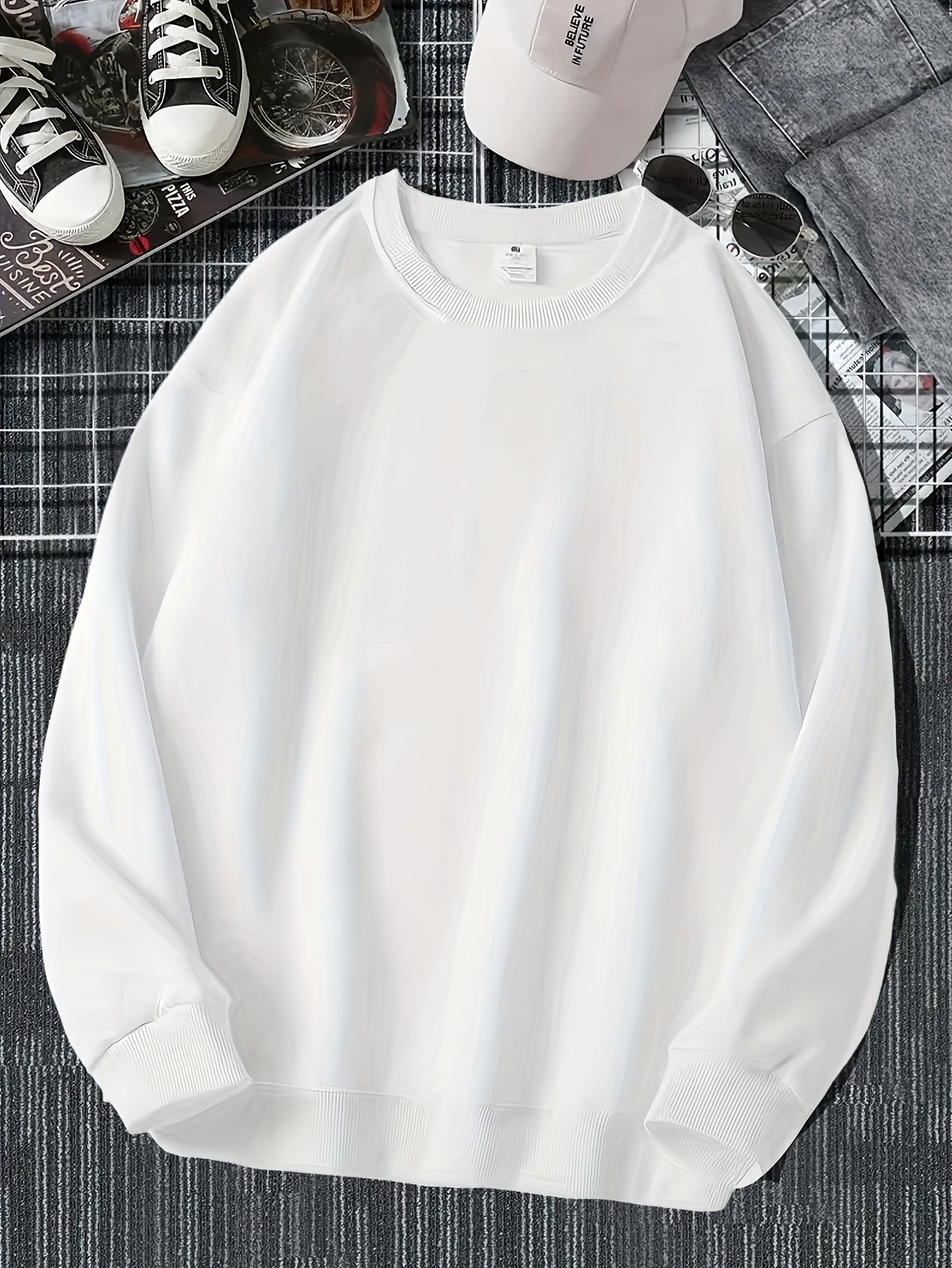 Men's Solid Polyester Crew Neck Sweatshirt Unisex Casual All Seasons