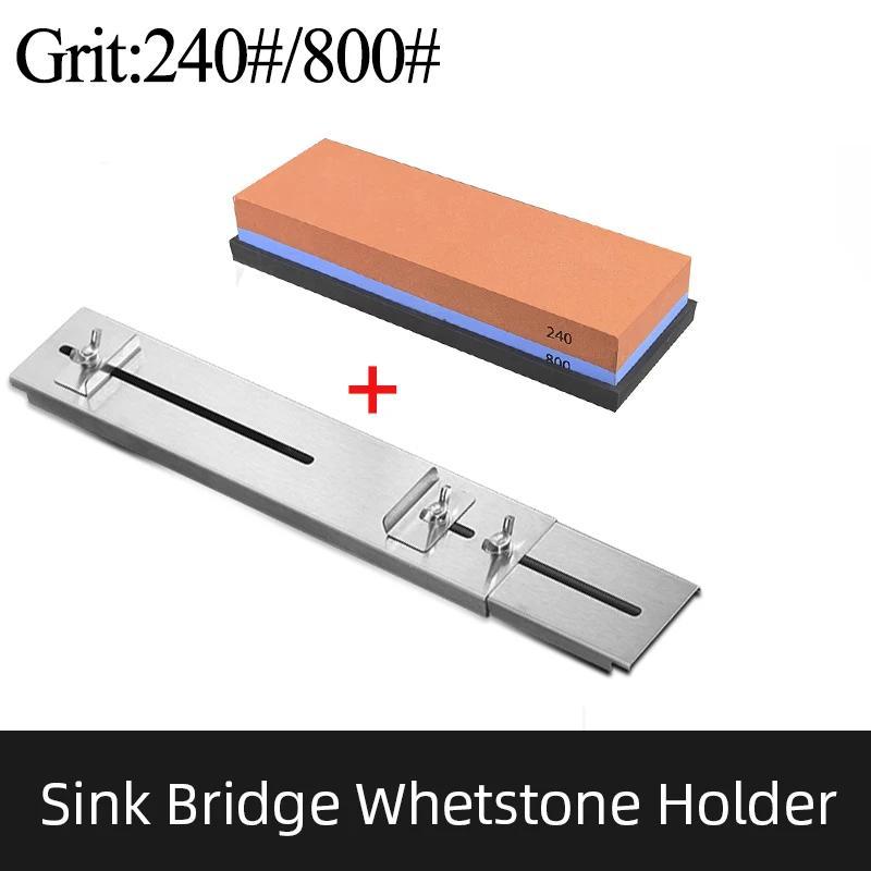 Stainless Steel Knife Sharpening Set with Adjustable Sink Rack Oil Stone and Non-Slip Base