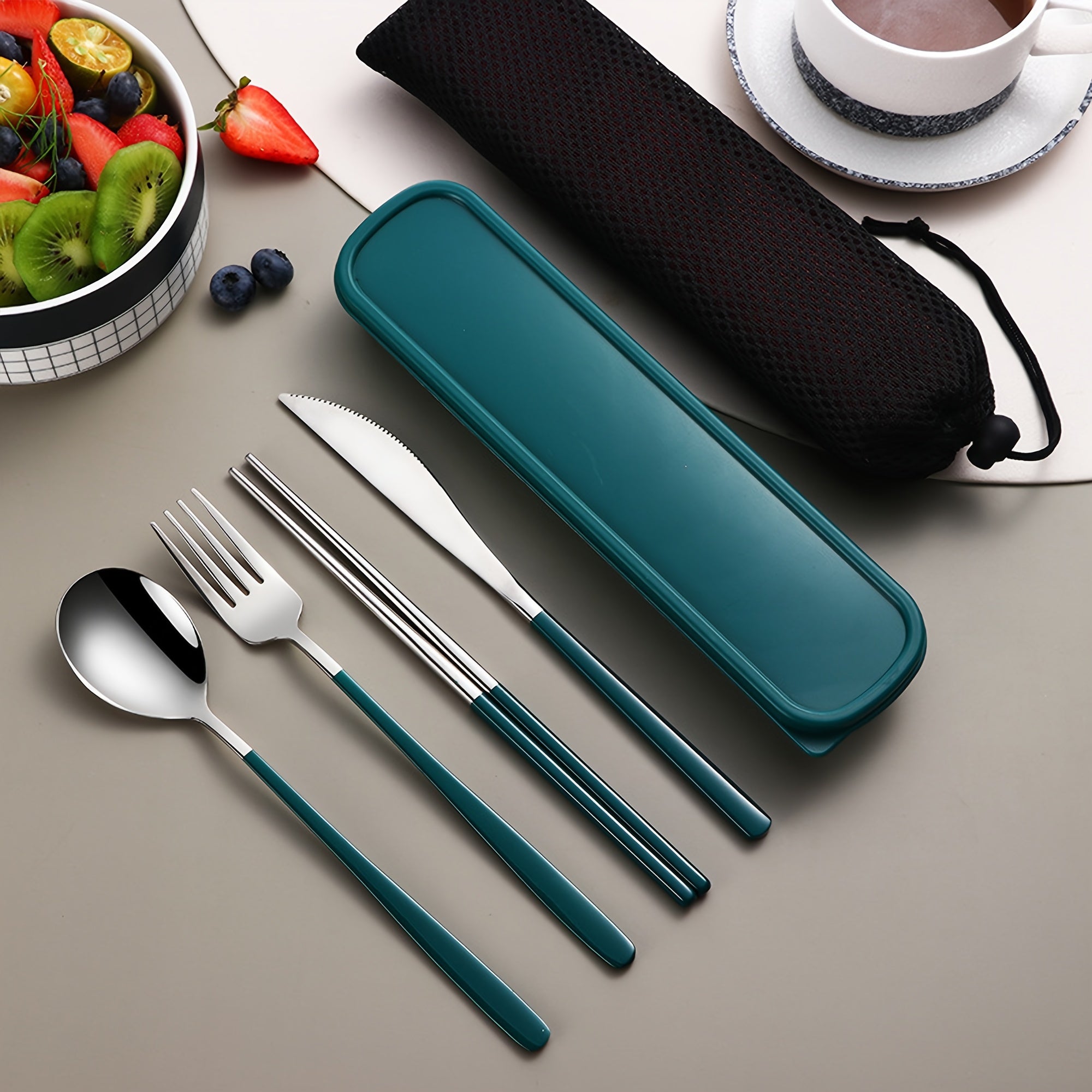 Stainless Steel Cutlery Set with Knife Fork Spoon and Chopsticks for Picnics Camping