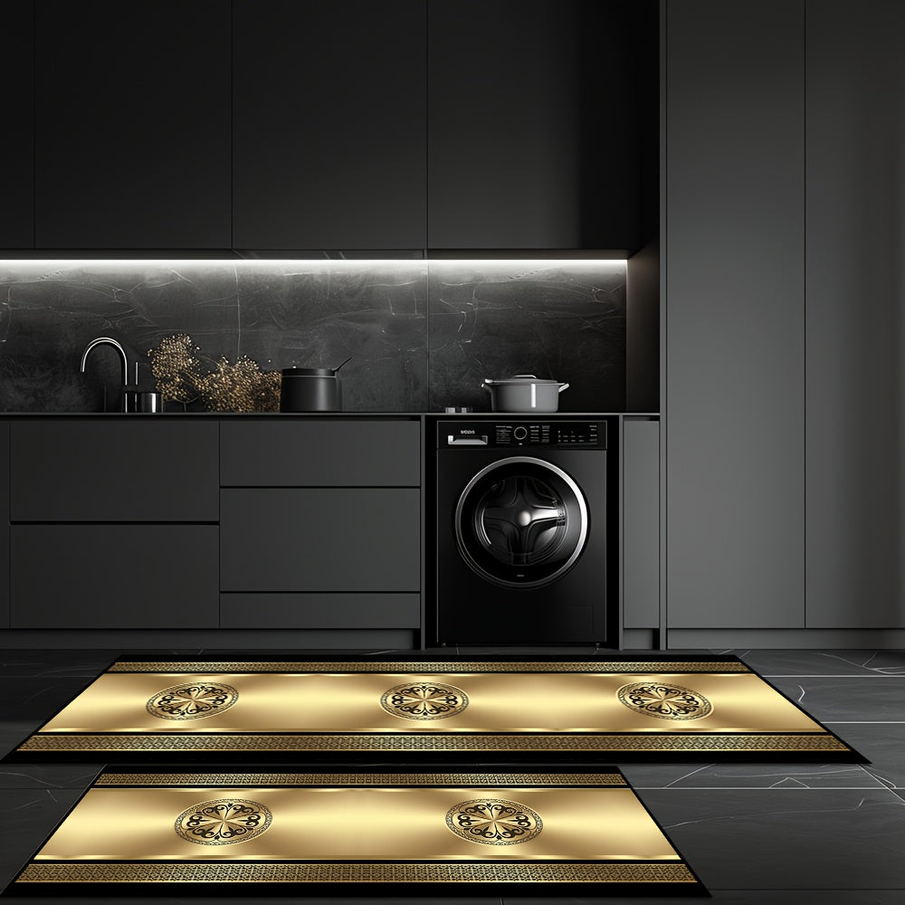 Alfombra de entrada de estilo europeo con diseño dorado, terciopelo resistente a las manchas