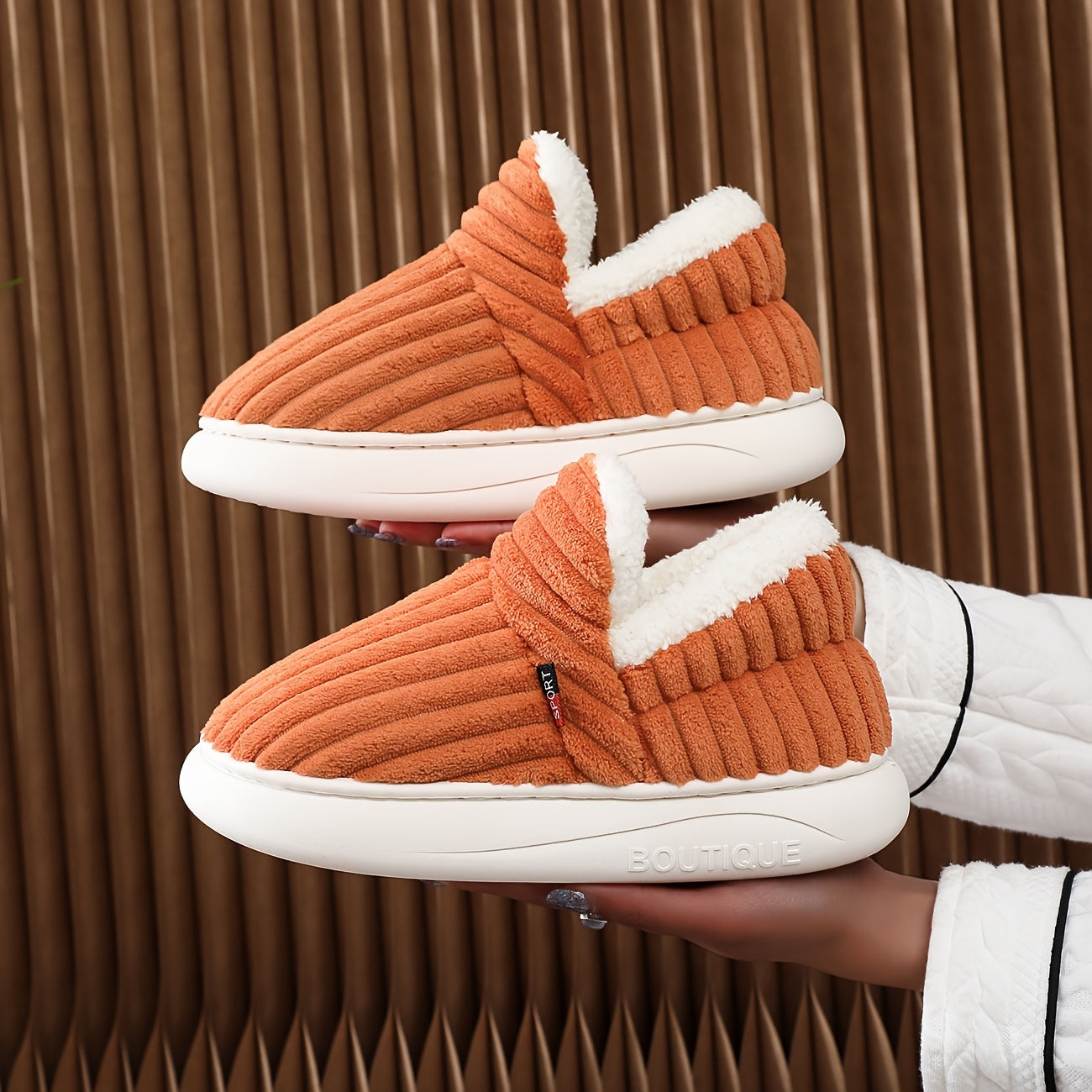 Women Thick Solid Color Winter Shoes Plush Lined Anti-Slip EVA Indoor Outdoor