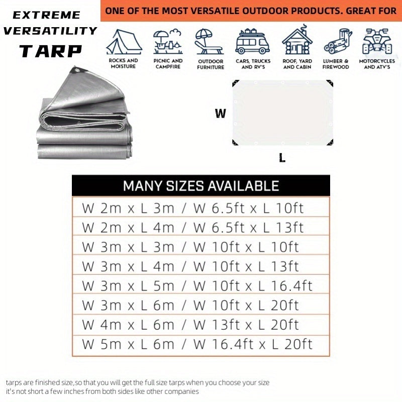 Heavy-Duty Waterproof Tarp with Metal Grommets for Outdoor Protection Multi-Size Silver