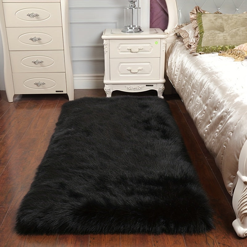 Alfombra de área de pelo negro para sala de estar, dormitorio, residencia universitaria, antideslizante, suave, lavable