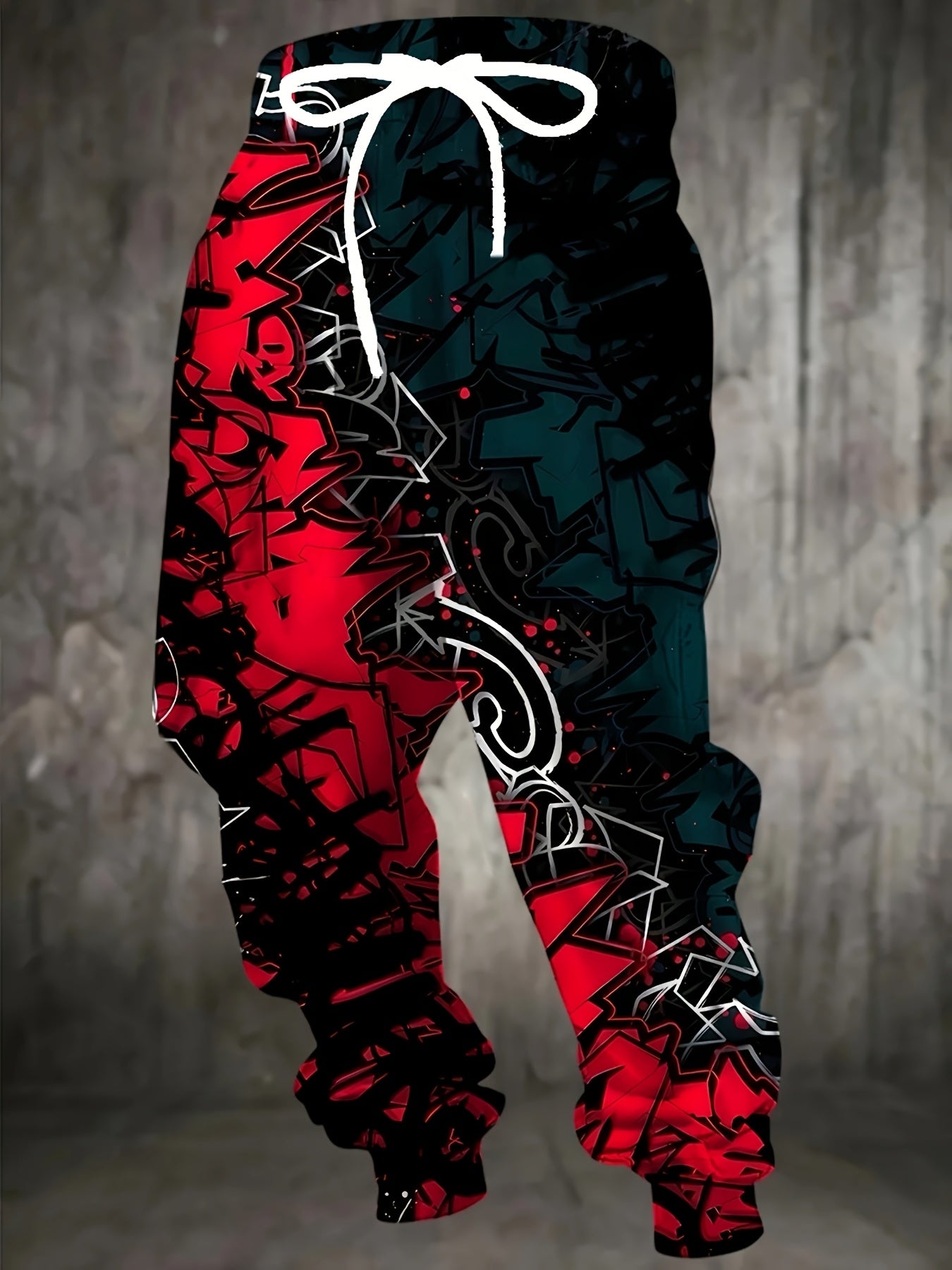 Men's Joggers with 3D Graffiti Print Drawstring Pockets Polyester Sweatpants All Seasons