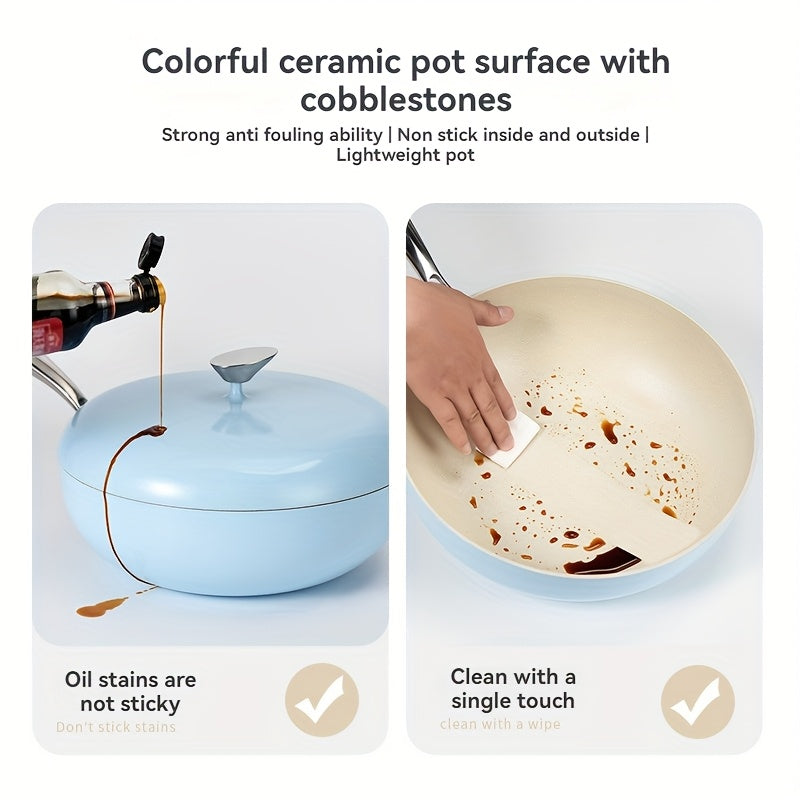 Сковорода из керамики высшего качества с антипригарным покрытием и крышкой - идеально подходит для жарки, приготовления и помешивания - работает с газовыми и индукционными плитами.