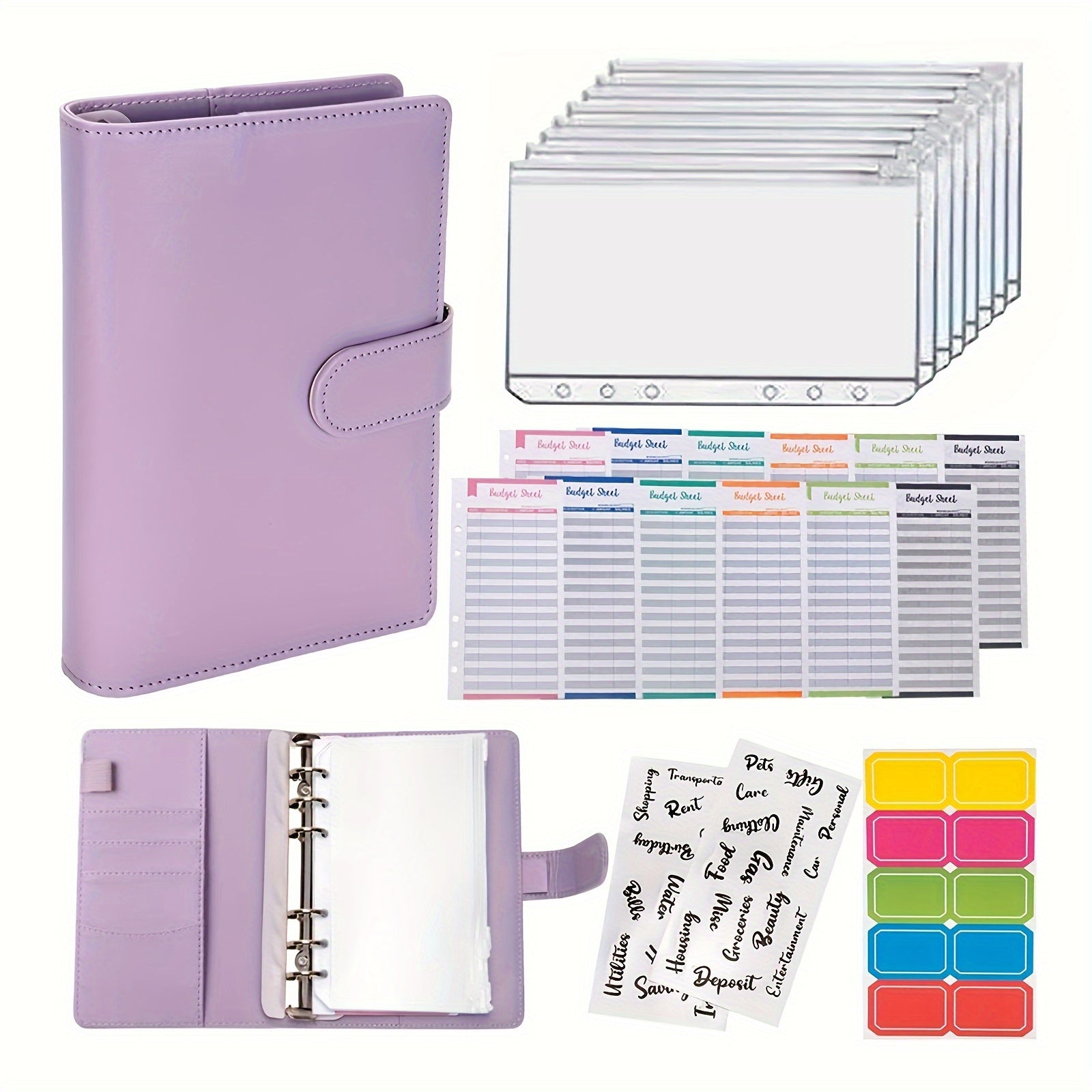 Faux Leather Budget Binder with Zipper Cash Envelopes A6 Organizer