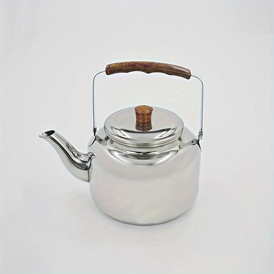 Thickened Stainless Steel Water Kettle with Wood Grain Handle for Indoor and Outdoor Use