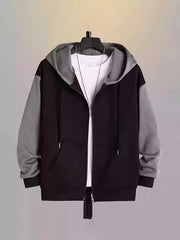Plus Size Men's Hooded Jacket Solid Color Casual Spring Fall Long Sleeve Polyester