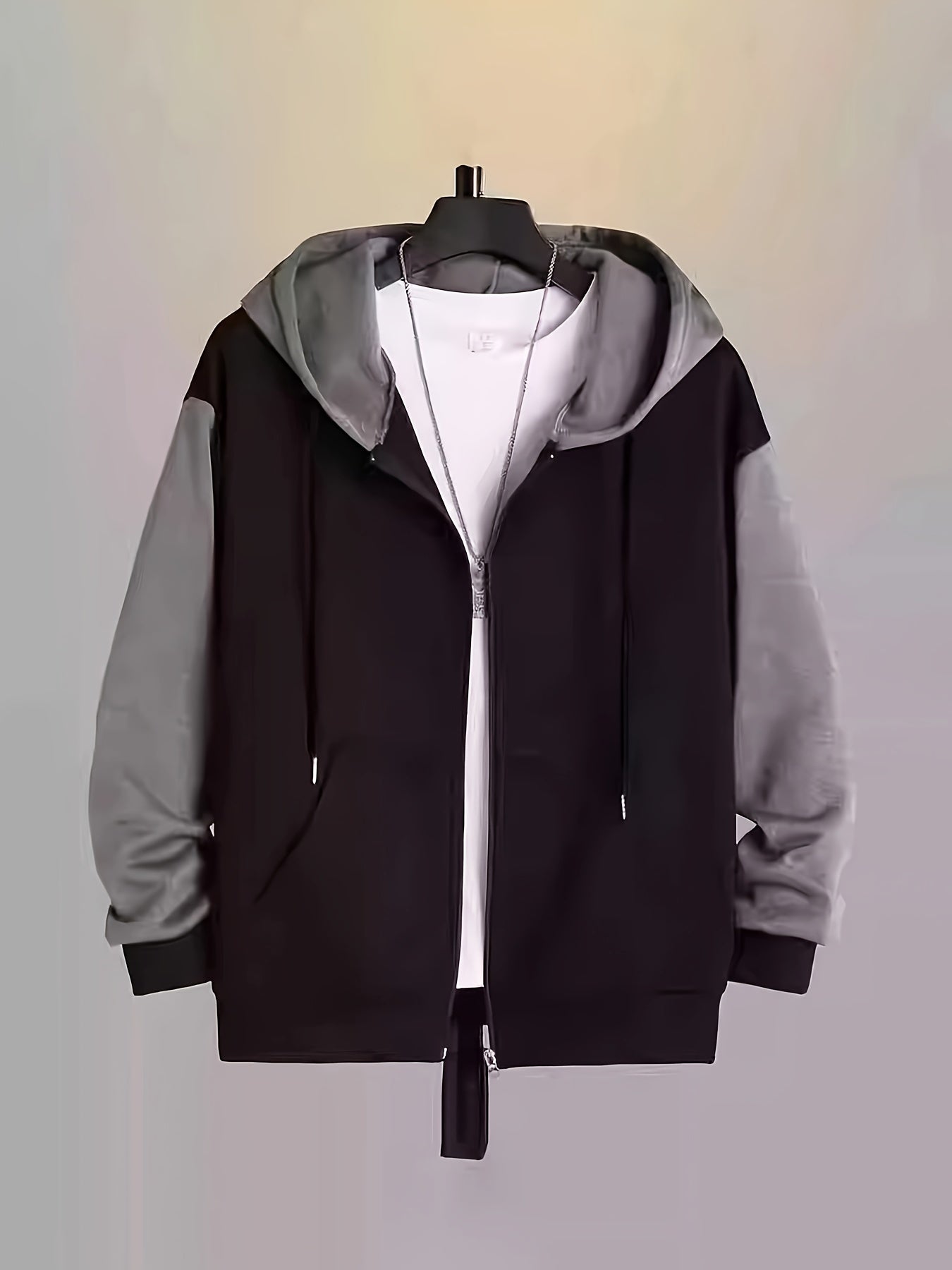 Plus Size Men's Hooded Jacket Solid Color Casual Spring Fall Long Sleeve Polyester