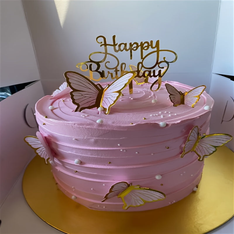 80-Piece Gold Acrylic Happy Birthday Cake Toppers Set Plastic Party Decor