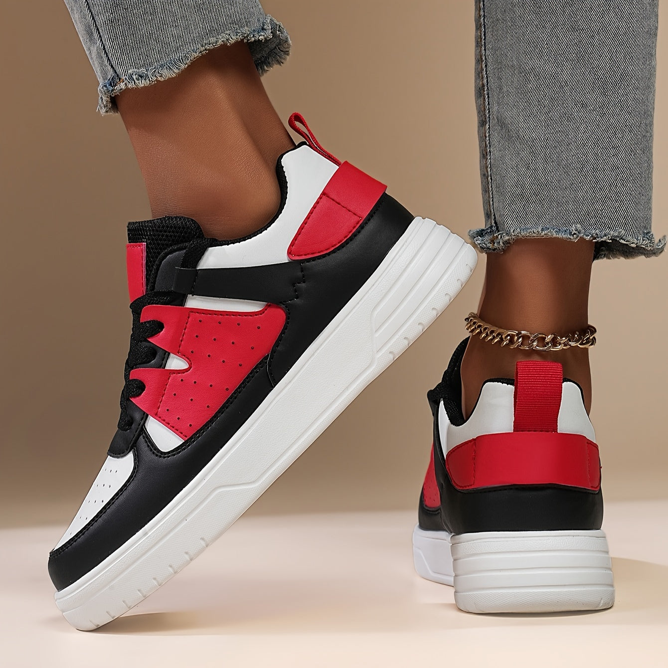 Women's Rose Pink Black Sneakers Breathable Comfortable Lace-Up Casual Shoes