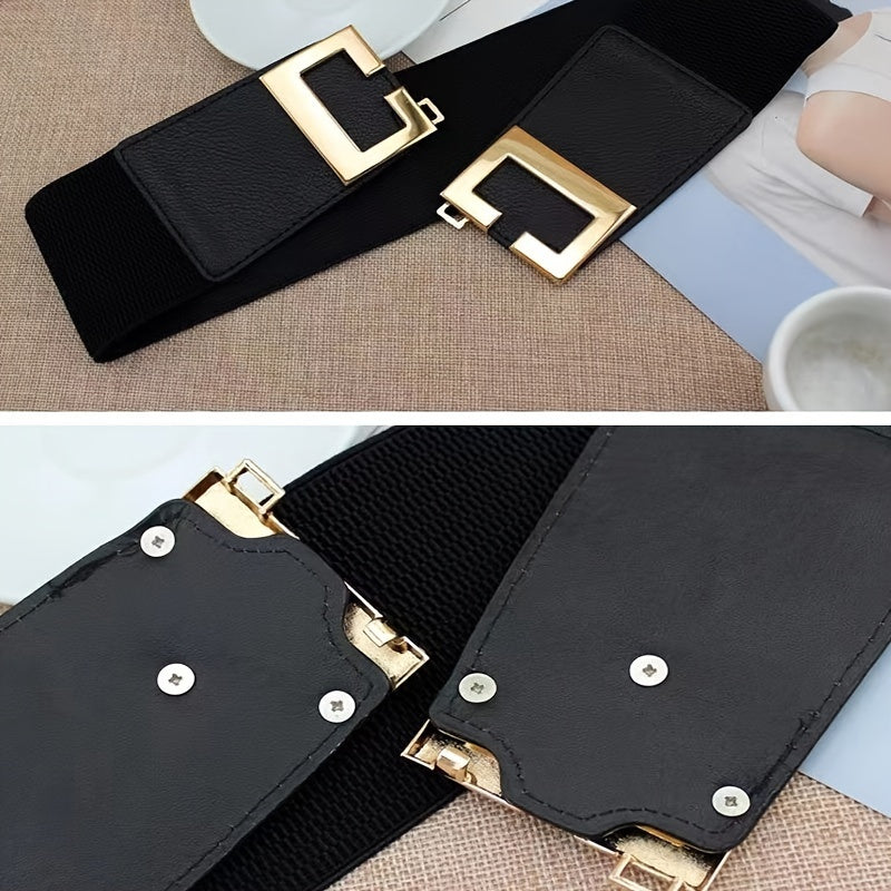 Women's Casual Coat Dress with Elastic Waistband and Gold Buckle