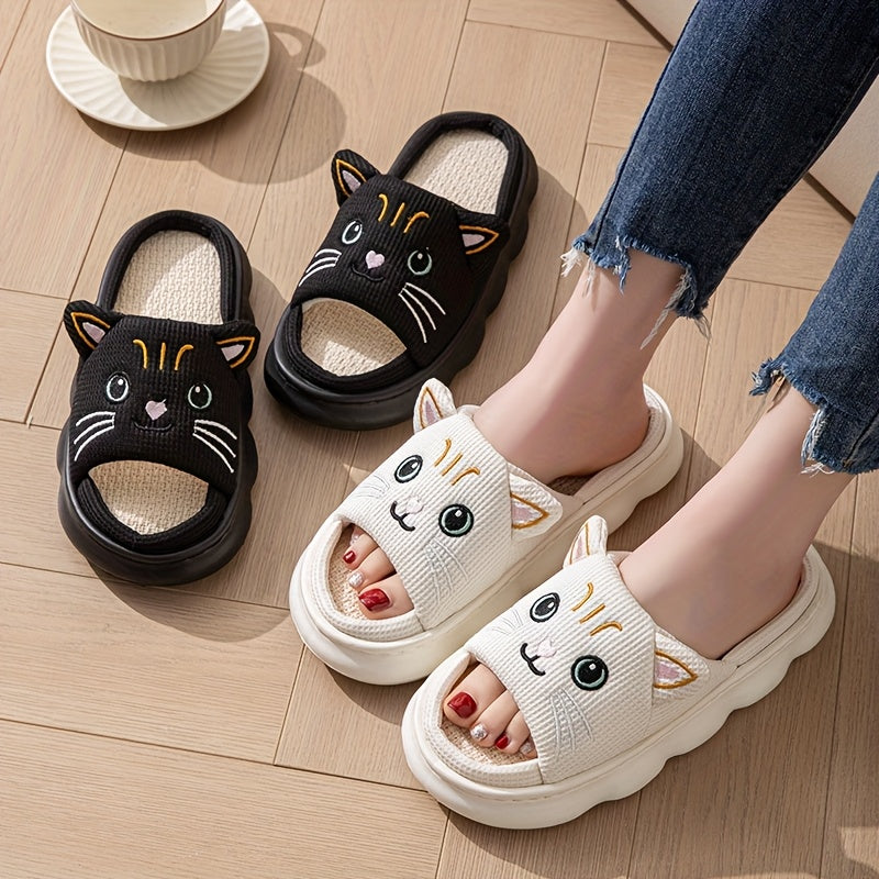 Women's Men Cartoon Cat Slip-On Slippers Breathable Open-Toe Indoor Outdoor