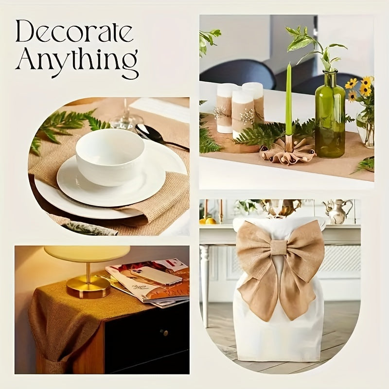 Camino de mesa de arpillera rústica de yute trenzado con bordes con flecos para bodas, fiestas y cenas