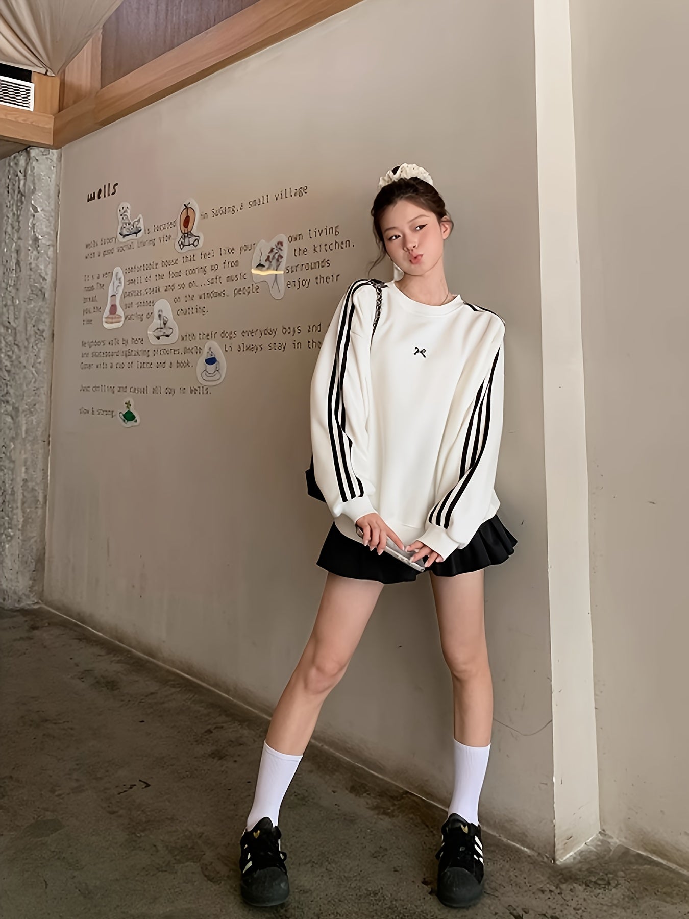 Women's Oversized Y2K Geometric Pattern Crew Neck Sweatshirt Polyester Loose Fit for Spring Fall