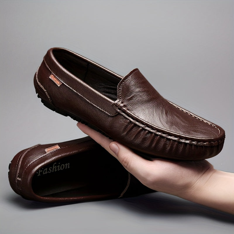 Men's Leather Loafers Slip-On Casual Shoes for Outdoor Spring Summer