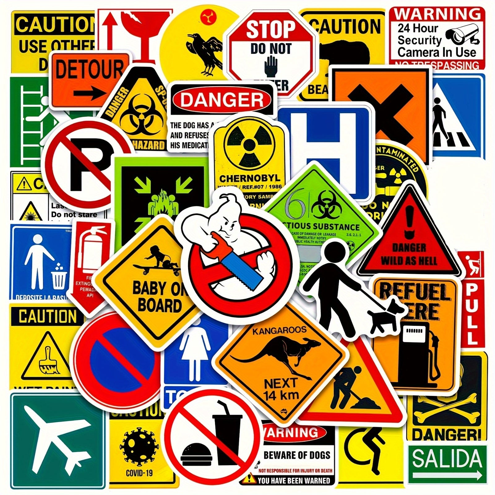 50pcs Warning Signs Cartoon Graffiti Stickers Car Decoration Road Signs