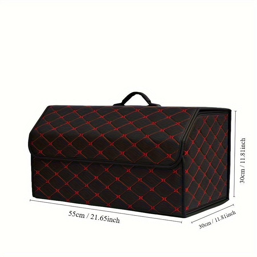 Black Quilted PU Leather Car Trunk Organizer for SUV Sedan Storage