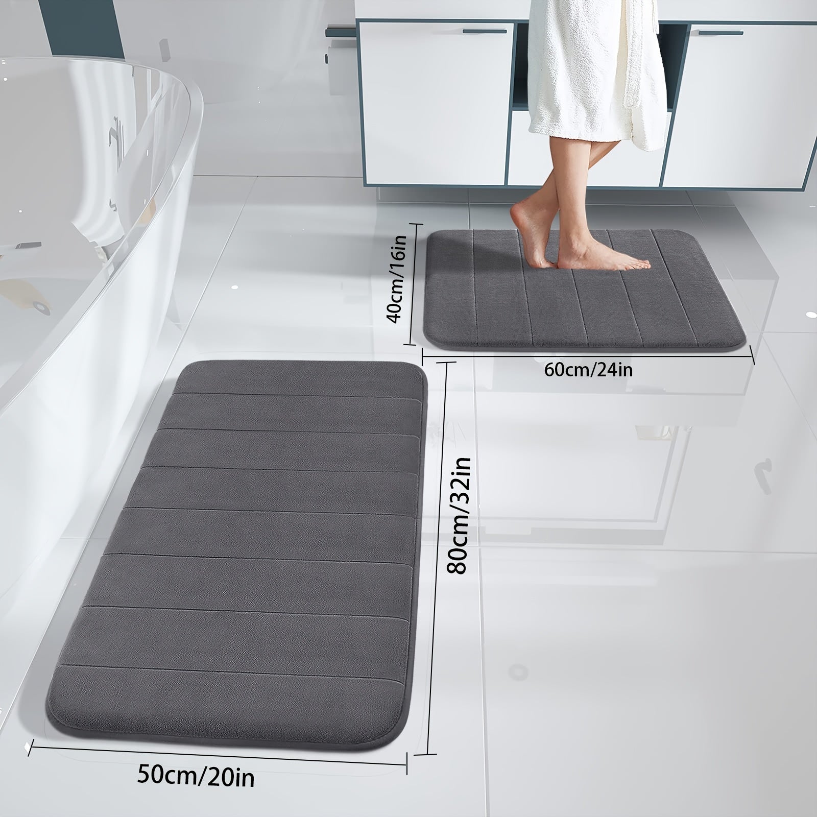 Juego de 2 alfombrillas de baño a rayas antideslizantes y lavables para salón, dormitorio, pasillo