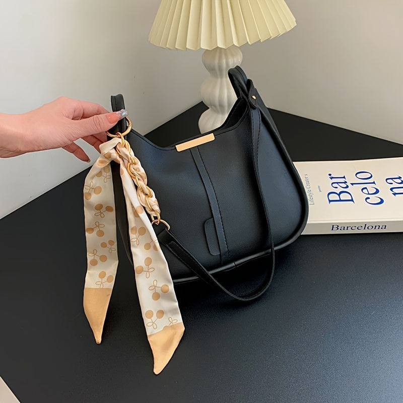 Women’s Faux Leather Shoulder Bag with Contrast Color Design