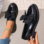 Women's Black Synthetic Bowknot Loafers Slip-On Casual Shoes