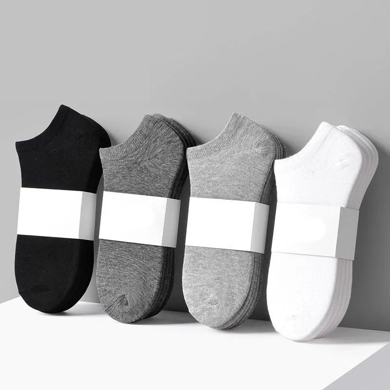 Men's Thin Black Winter Socks White Boat Socks Sweat-Absorbing Deodorant Sports Socks Set