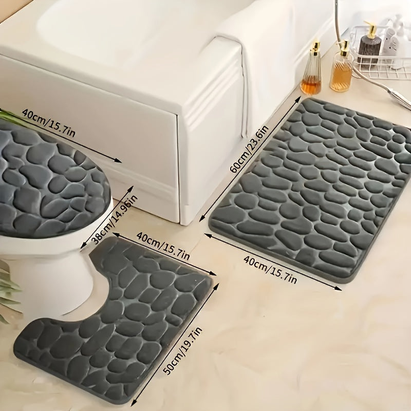 Conjunto de alfombrillas de espuma viscoelástica para baño con antideslizante, secado rápido y funda de coral fleece para tapa de inodoro